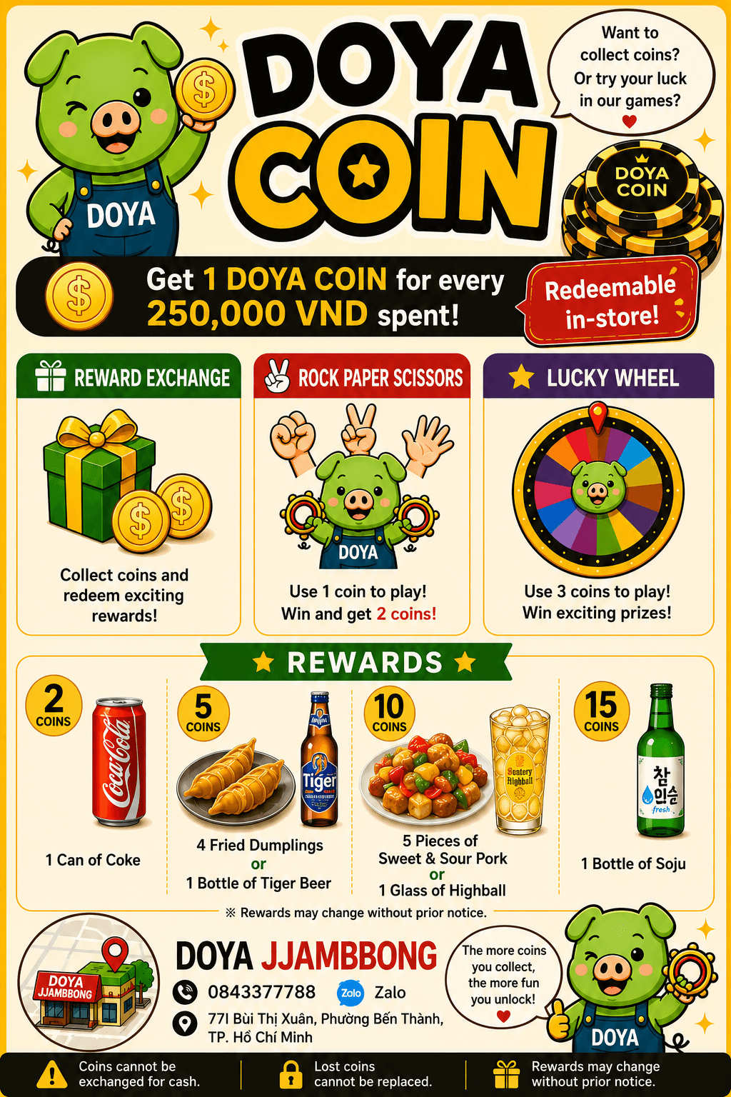 DOYA COIN rewards poster for DOYA JJAMBBONG District 1